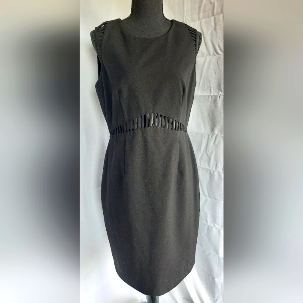 Calvin Klein Sheath Dress Size 10 Little Black Cocktail Dress Cut Outs Midi Lgth